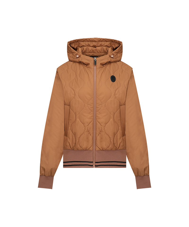 Women's Quilted Hooded Padded Jumper - Brown