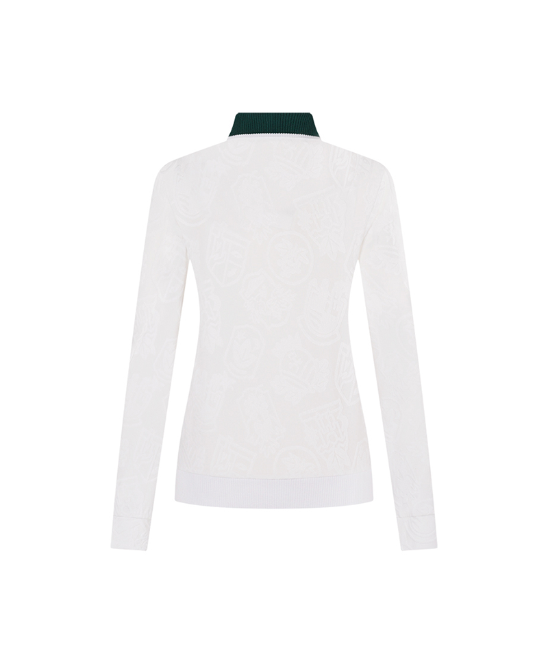 Women's Full-Length Pattern Color Block Collar T-Shirt - White