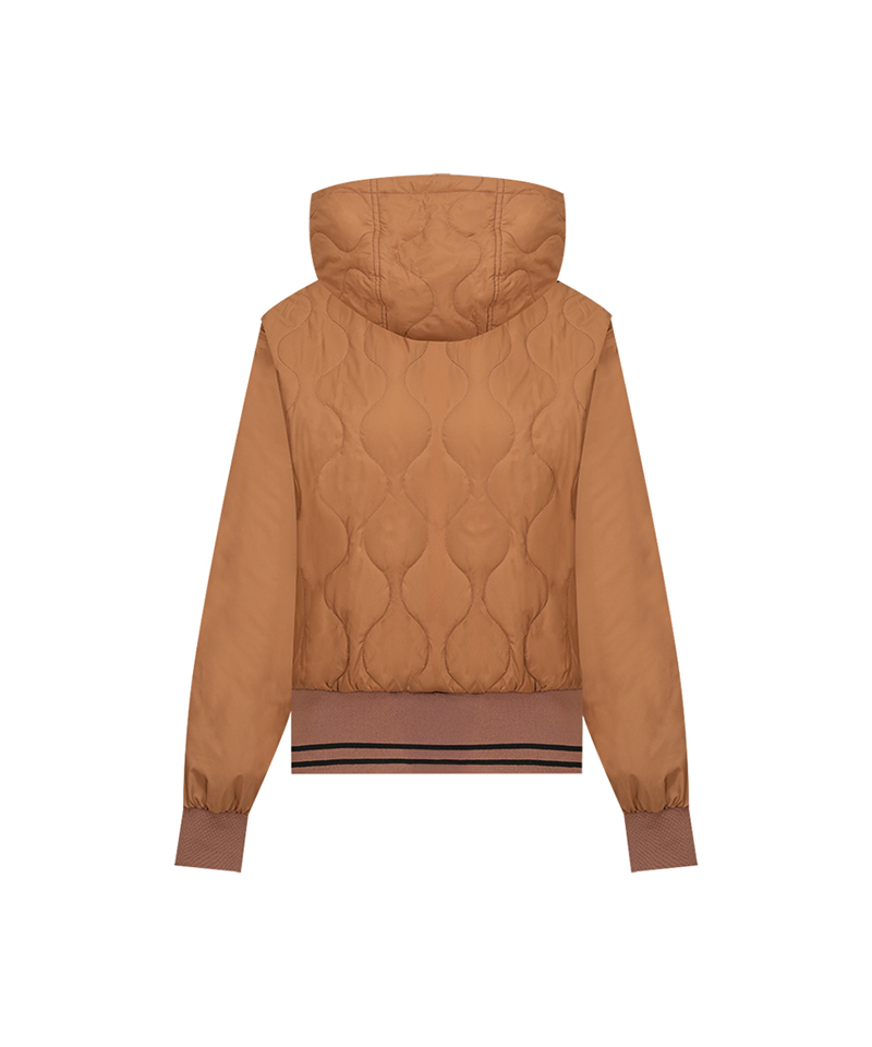 Women's Quilted Hooded Padded Jumper - Brown