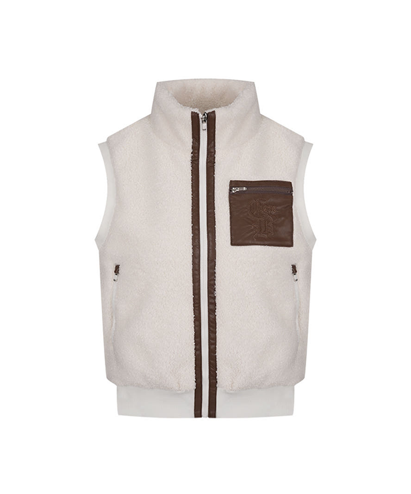 Castelbajac Women's Black Line Leather Pocket Point Pleated Vest - White