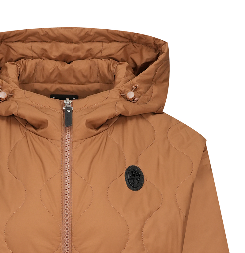 Women's Quilted Hooded Padded Jumper - Brown