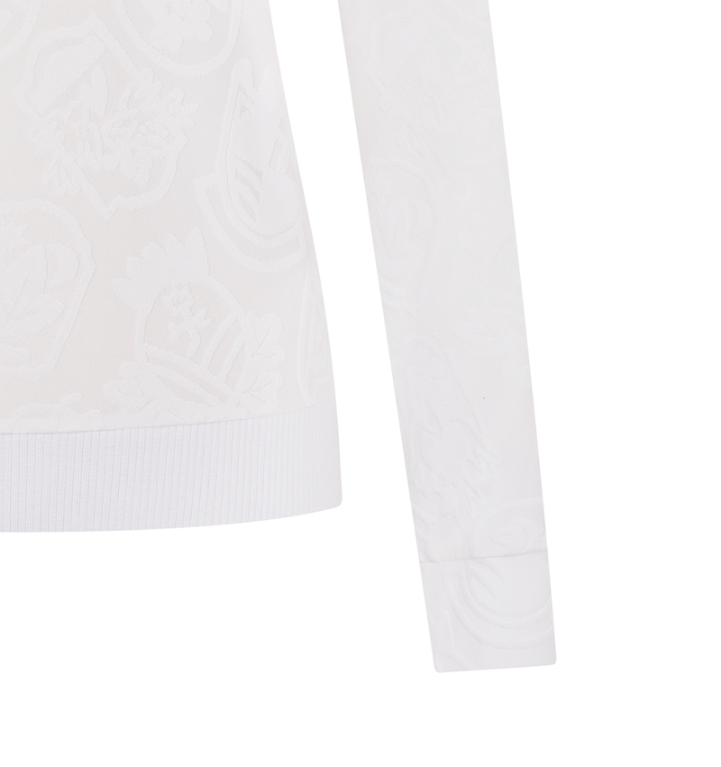 Women's Full-Length Pattern Color Block Collar T-Shirt - White