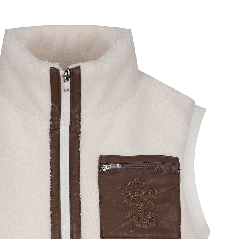 Castelbajac Women's Black Line Leather Pocket Point Pleated Vest - White