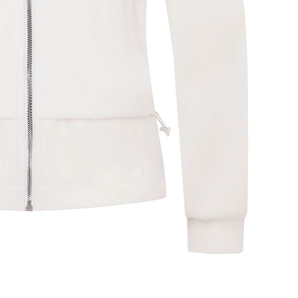 Women's Black Line Embroidery Point Mix Hooded Zip-Up - White