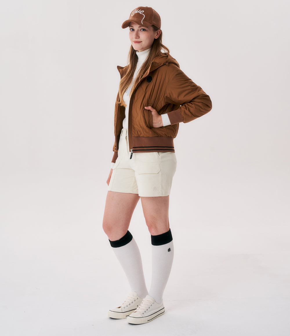 Women's Quilted Hooded Padded Jumper - Brown