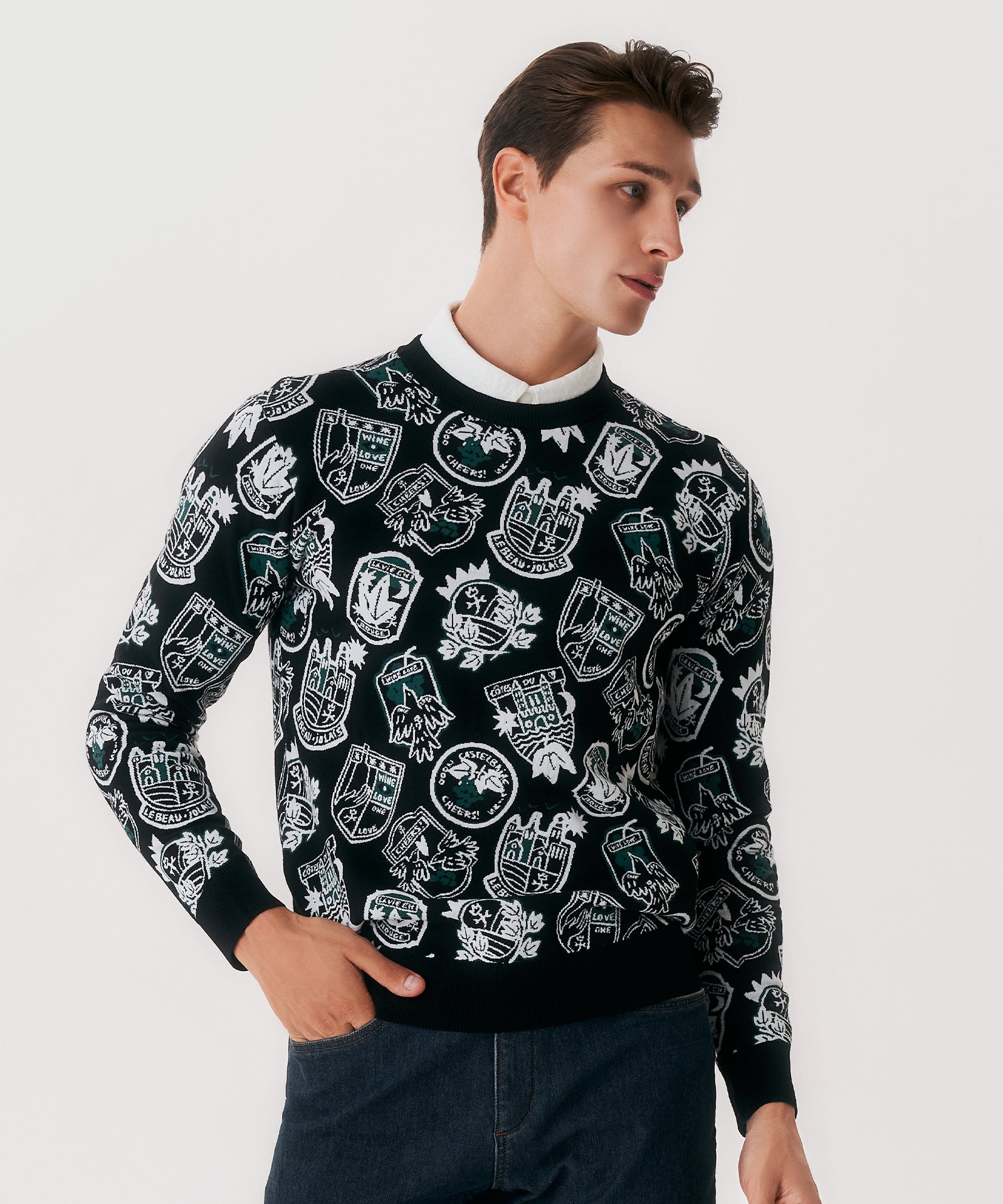 Castelbajac Men's Emblem Pattern Knit - Black