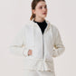 Women's Black Line Embroidery Point Mix Hooded Zip-Up - White