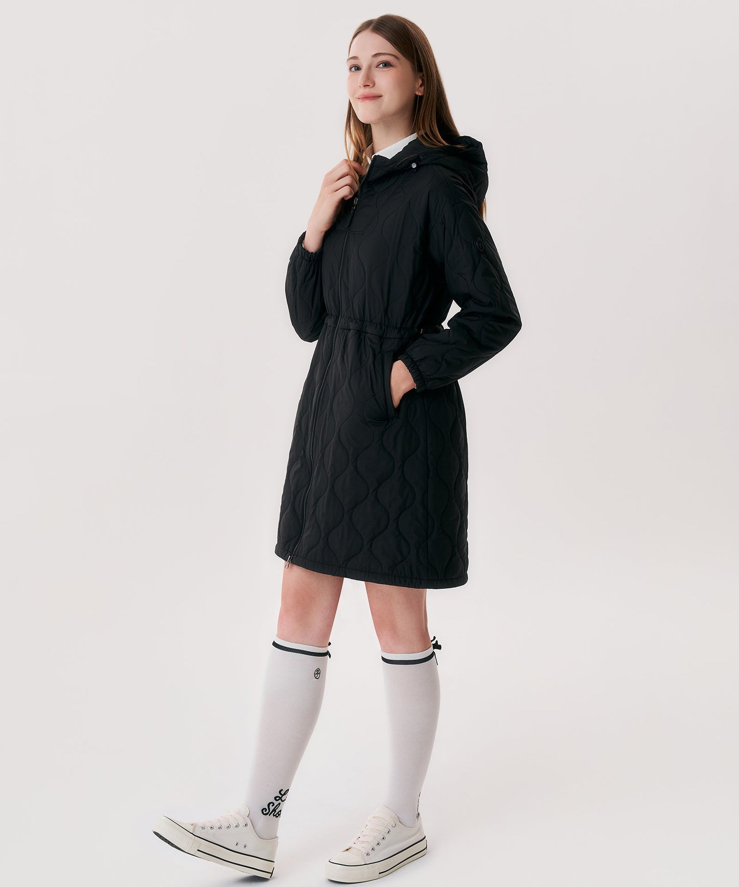 Castelbajac Women's Black Line Quilted Hooded Long Padded Jumper - Black